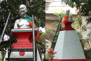 bjp flag on gandhi statue
