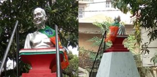 bjp flag on gandhi statue