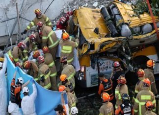 ദക്ഷിണ കൊറിയയിൽ ബസിനു മുകളിൽ കെട്ടിടം തകർന്ന് വീണു; ഒൻപത് മരണം