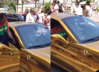 Young man with gold-plated car