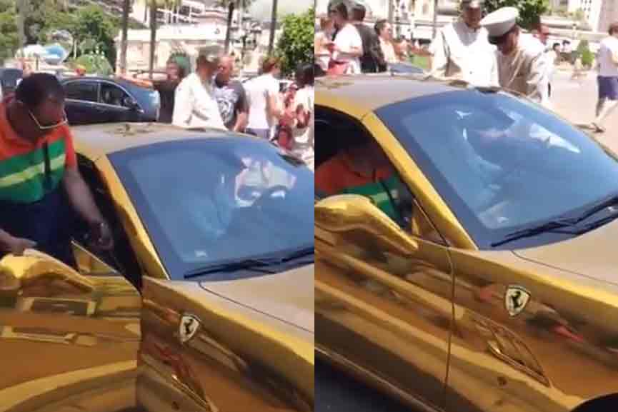 Spotlight Young man with gold-plated car