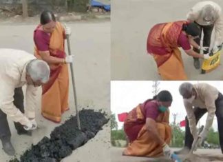 11 വർഷത്തെ പെൻഷൻ തുകകൊണ്ട് റോഡിലെ കുഴികളടച്ച് ദമ്പതികൾ old-couple-spend-their-pension-amount for road repair