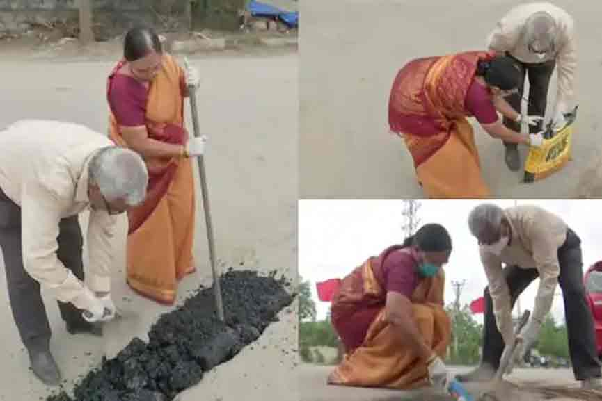 Shubhavartha old-couple-spend-their-pension-amount for road repair