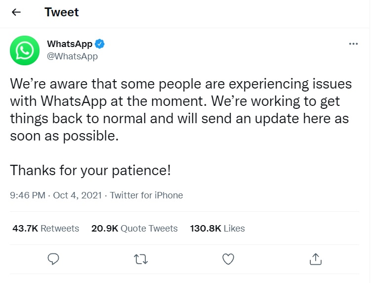 WhatsApp Not working 2021 October