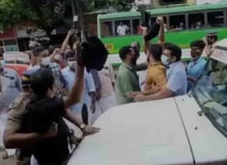 മന്ത്രി കെ രാജന് നേരെ യൂത്ത് കോൺഗ്രസിന്റെ കരിങ്കൊടി പ്രതിഷേധം Youth-Congress-black-flag-protest