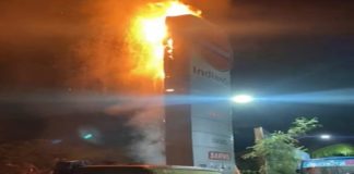 A huge fire broke out at the Indian Oil petrol pump