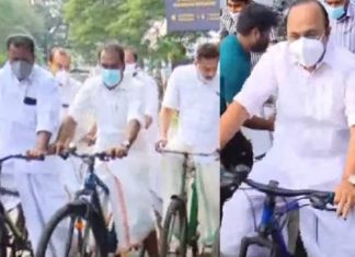 ഇന്ധന വില; സൈക്കിൾ പ്രതിഷേധവുമായി പ്രതിപക്ഷ എംഎൽഎമാർ സഭയിലേക്ക് opposition-protest-against-fuel-price
