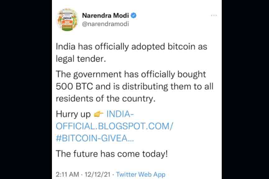 The Prime Minister's Twitter account has been hacked