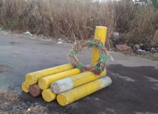 The incident where the survey stones were removed and the wreath was laid