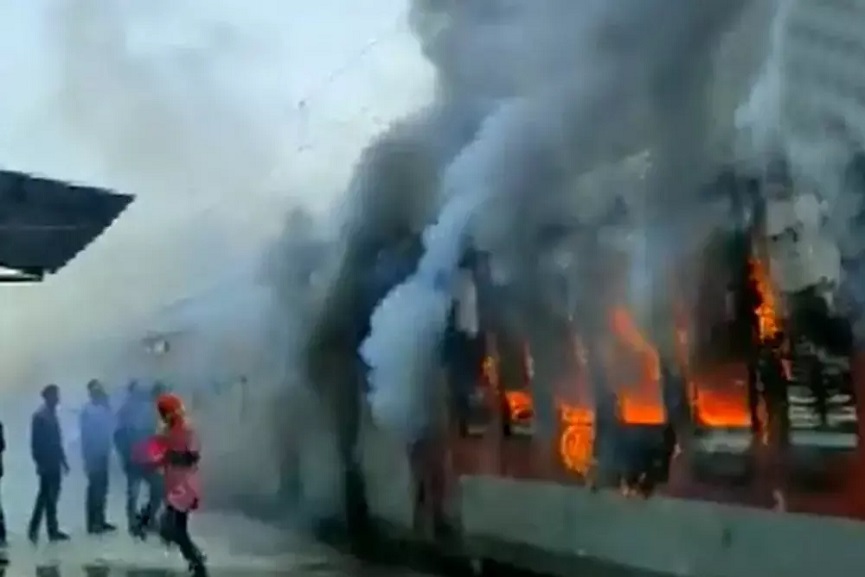 Fire On Empty Train In Railway Station In Assam Fire On Empty Train In Railway Station In Assam