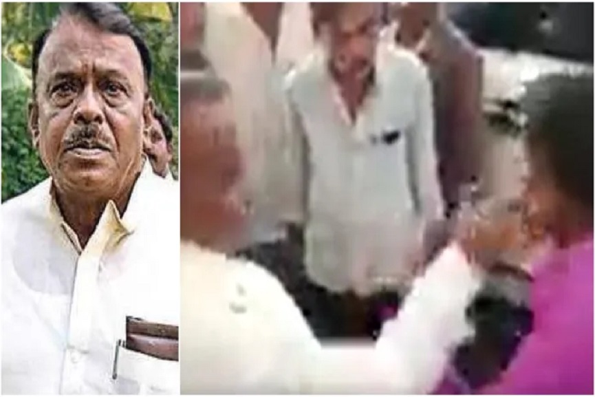 Karnataka-Congress-MLA-slaps-youth Karnataka Congress MLA slaps youth when asked to repair village roads