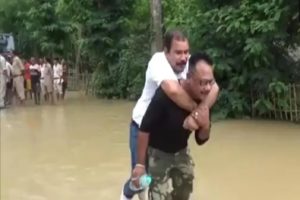 BJP MLA takes piggyback flood hit place
