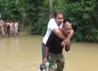BJP MLA takes piggyback flood hit place