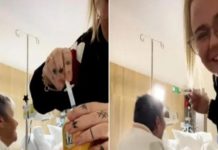 daughter gives dad a final sip of his favourite drink