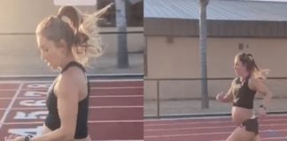 ഒമ്പത് മാസം ഗർഭിണി; 5.17 മിനിറ്റ് കൊണ്ട് ഒന്നരകിലോമീറ്റർ ഓടി തീർത്ത് മുപ്പതുകാരി Nine months pregnant; The 30-year-old ran one and a half kilometers in 5.17 minutes