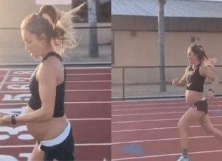 ഒമ്പത് മാസം ഗർഭിണി; 5.17 മിനിറ്റ് കൊണ്ട് ഒന്നരകിലോമീറ്റർ ഓടി തീർത്ത് മുപ്പതുകാരി Nine months pregnant; The 30-year-old ran one and a half kilometers in 5.17 minutes