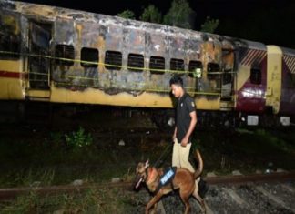 train caught fire in Kannur