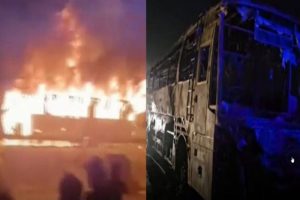 bus caught fire in Haryna