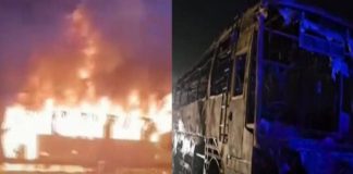 bus caught fire in Haryna