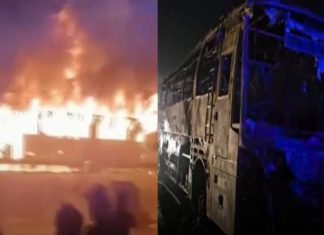bus caught fire in Haryna