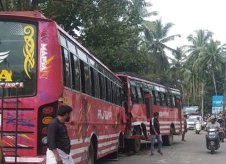 അത്തോളിയിൽ സ്വകാര്യ ബസുകൾ കൂട്ടിയിടിച്ച് അപകടം; നാലുപേർക്ക് ഗുരുതര പരിക്ക് bus accident in kozhikode
