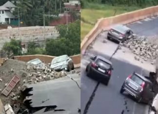 മലപ്പുറത്ത് സർവീസ് റോഡ് ഇടിഞ്ഞ് കാറുകൾക്ക് മുകളിലേക്ക് പതിച്ചു; നാലുപേർക്ക് പരിക്ക് Kooriyad road collapse