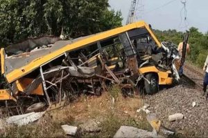 school van collided with a train