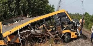 school van collided with a train