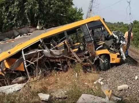 school van collided with a train