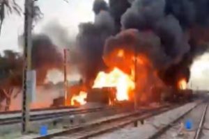 Goods Train Caught Fire in Chennai