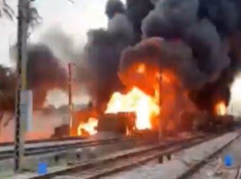 Goods Train Caught Fire in Chennai