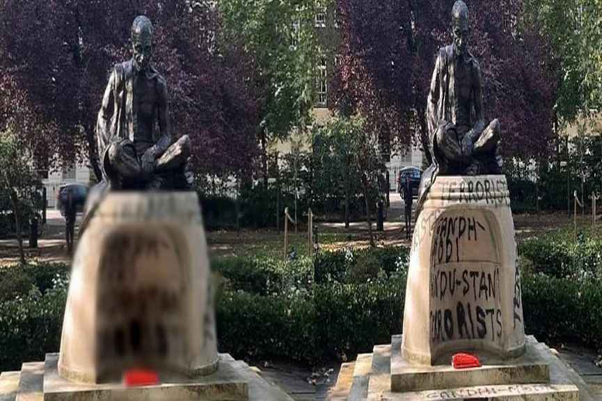 Gandhi statue defaced in London Gandhi statue defaced in London